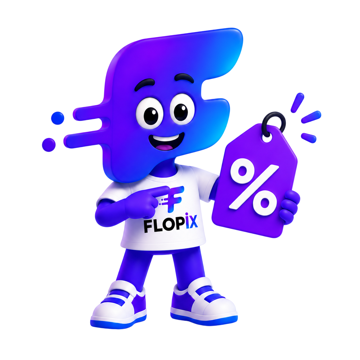 Mascotte Flopix présentant le programme d’affiliation Flopix