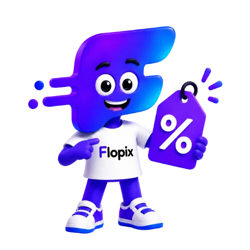 Mascotte Flopix présentant le programme d’affiliation Flopix