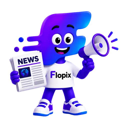 Mascotte Flopix présentant les derniers articles Flopix